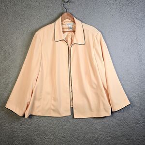 Anna Maxwell Blazer Jacket 30W Yellow Black Piping Trim Open Front Plus Modern